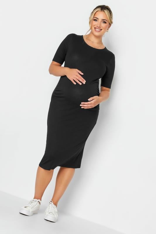 Evans BUMP IT UP MATERNITY Black Short Sleeve Midi Dress