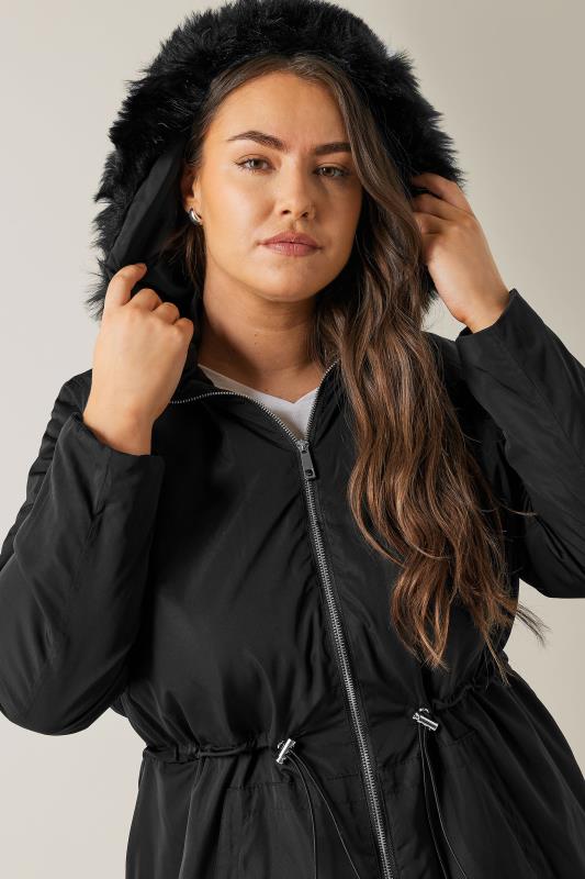 Evans Evans Black Faux Fur Collared Lightweight Coat