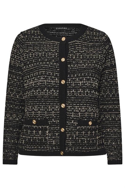 Evans EVANS Curve Black Button Detail Textured Cardigan