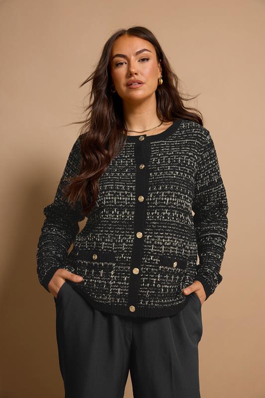 evans EVANS Curve Black Button Detail Textured Cardigan
