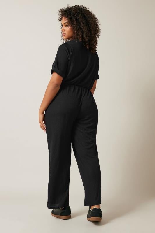 Evans EVANS Curve Black Button Front Jersey Jumpsuit