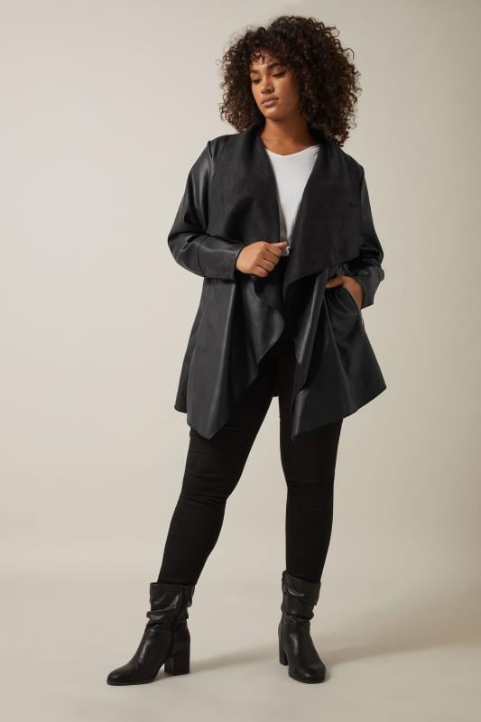 Evans EVANS Curve Black Faux Leather Waterfall Jacket
