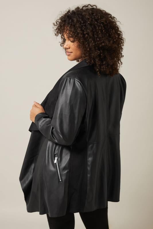 Evans EVANS Curve Black Faux Leather Waterfall Jacket