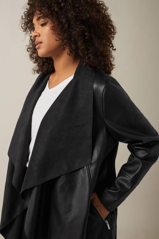Evans EVANS Curve Black Faux Leather Waterfall Jacket