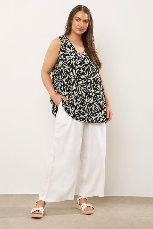 Evans EVANS Curve Black Floral Pleat Front Jersey Vest Top