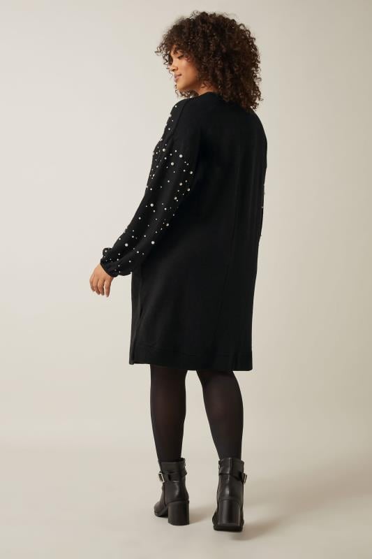 Evans EVANS Curve Black Pearl Embellished Soft Touch Jumper Dress