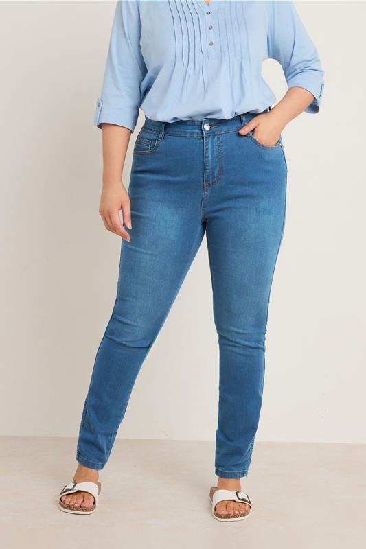 Evans EVANS Curve Blue Midwash High Waisted Skinny Jeans