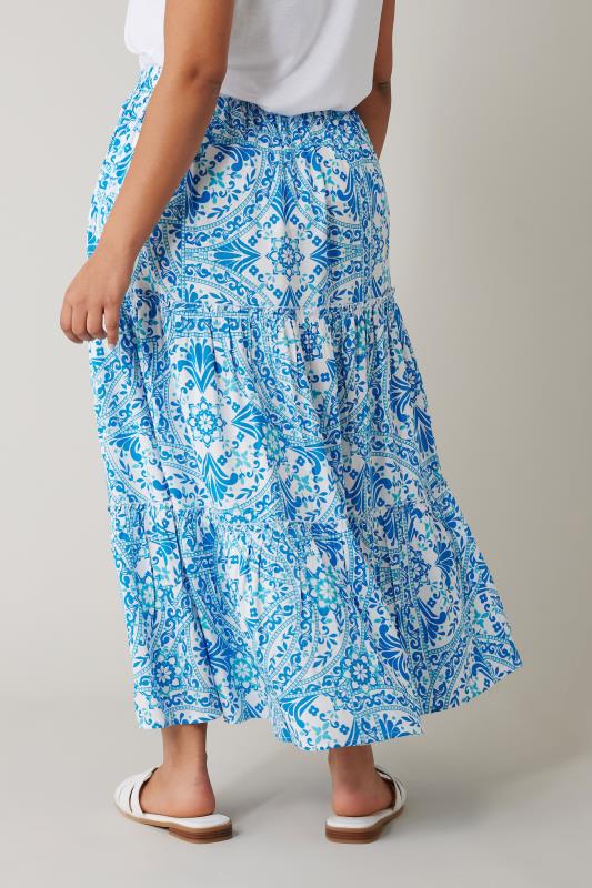Evans EVANS Curve Blue Tile Print Tiered Maxi Skirt