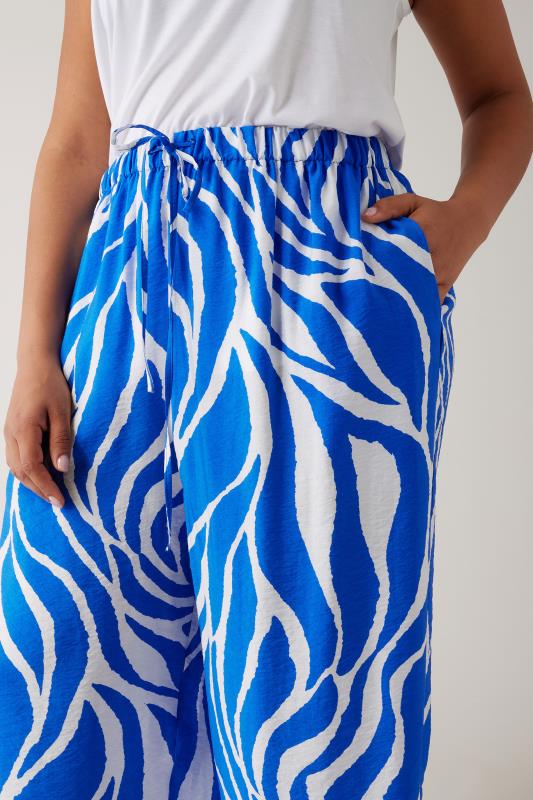 Evans EVANS Curve Blue & White Abstract Print Wide Leg Trousers