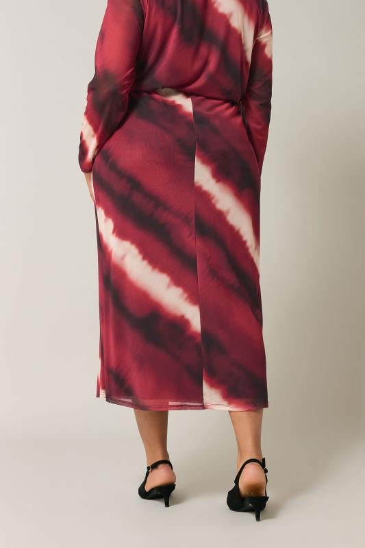 Evans EVANS Curve Burgundy Red Abstract Print Mesh Midi Skirt