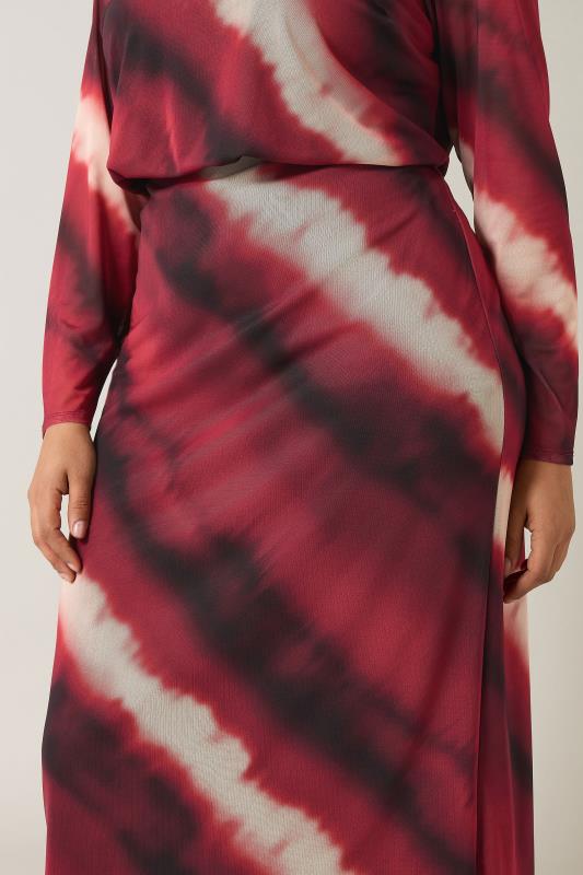 Evans EVANS Curve Burgundy Red Abstract Print Mesh Midi Skirt