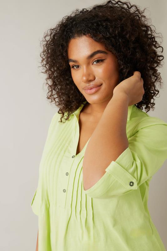Evans EVANS Curve Chartreuse Green Pintuck Henley Top