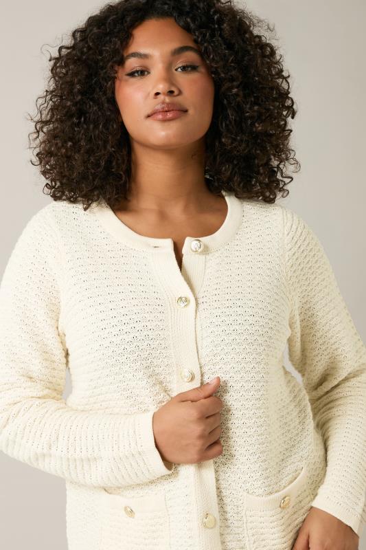 Evans EVANS Curve Cream Button Through Knitted Cardigan