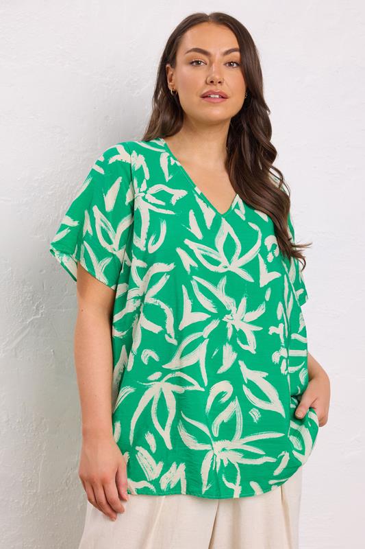 Evans EVANS Curve Green Abstract Print Angel Sleeve Top