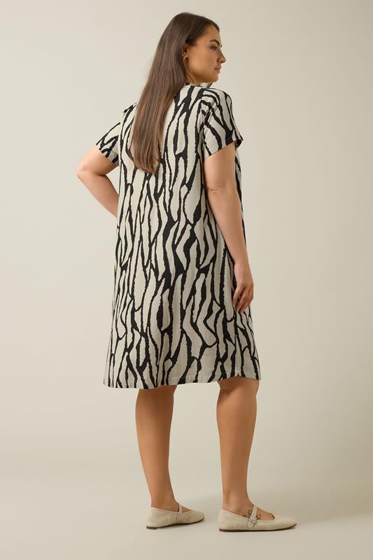 Evans EVANS Curve Natural Brown Abstract Print Premium Linen Dress