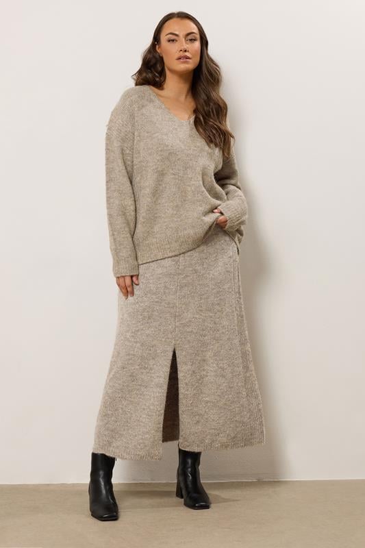 Evans EVANS Curve Natural Brown Knitted V-Neck Jumper
