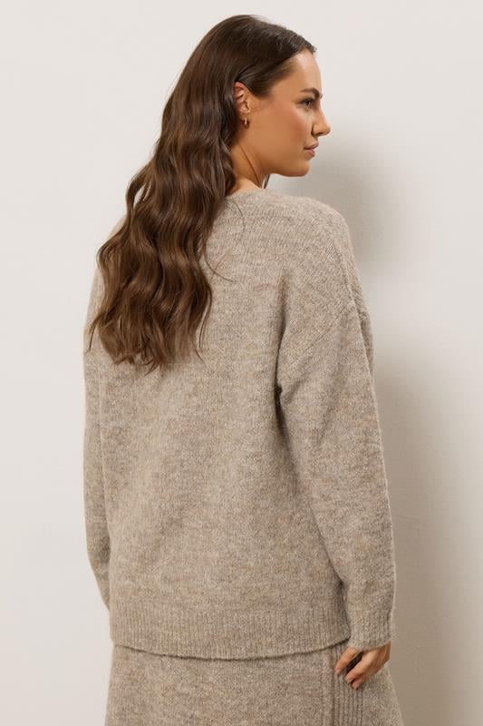 Evans EVANS Curve Natural Brown Knitted V-Neck Jumper