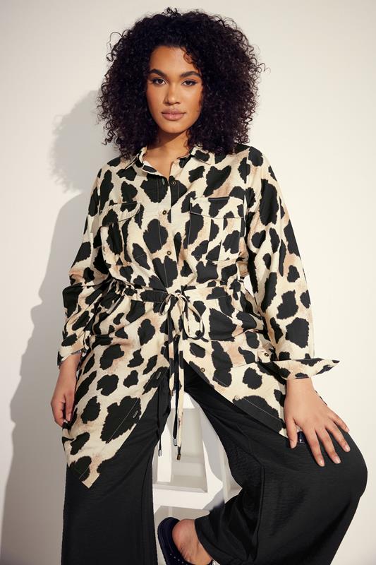 evans EVANS Curve Natural Brown Leopard Print Shirt