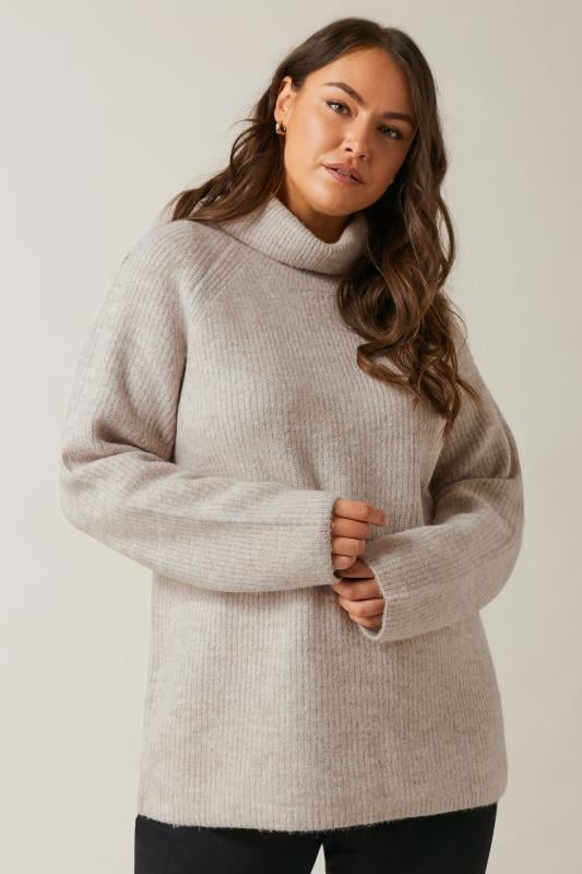 evans EVANS Curve Natural Brown Roll Neck Knitted Jumper