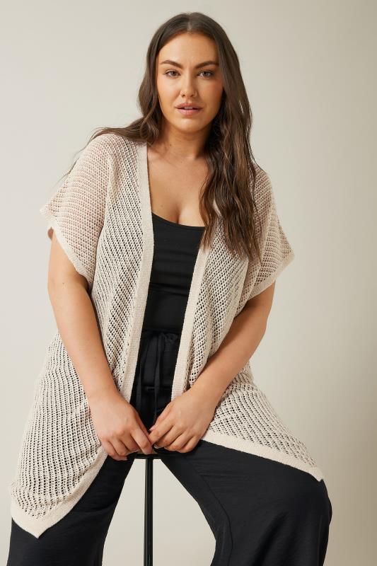 Evans Evans Curve Natural Brown Short Sleeve Longline Cardigan