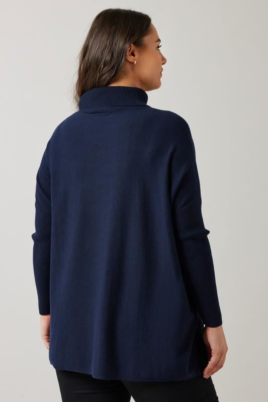 Evans EVANS Curve Navy Blue Knitted Star Roll Neck Jumper