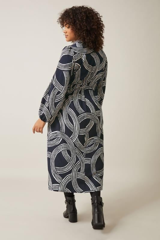Evans EVANS Curve Navy Blue Linear Print Jersey Crepe Dress
