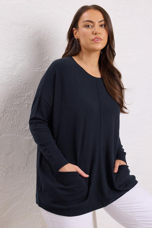 Evans EVANS Curve Navy Blue Soft Touch Front Seam Jumper