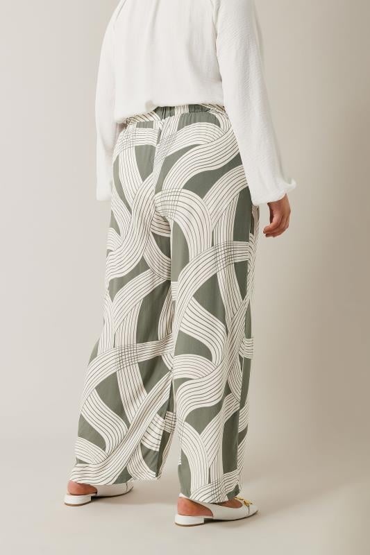 Evans EVANS Curve Olive Green Linear Print Wide Leg Trousers