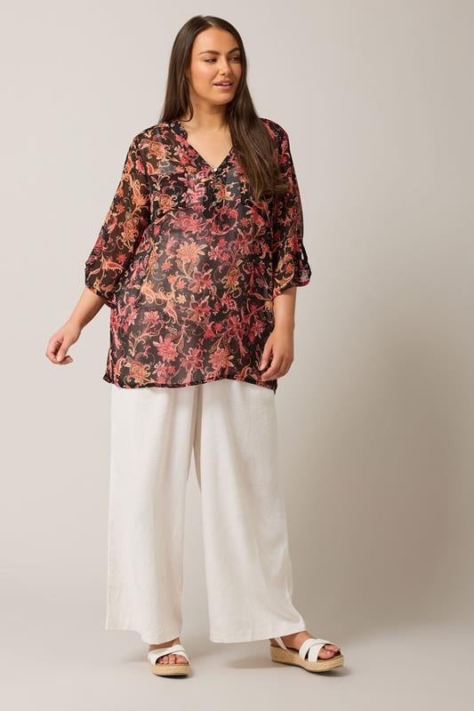 Evans EVANS Curve Orange Paisley Print Button Detail Blouse