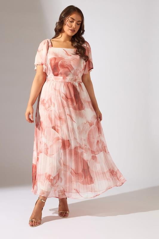 Evans EVANS Curve Pink Floral Angel Sleeve Occasion Dress