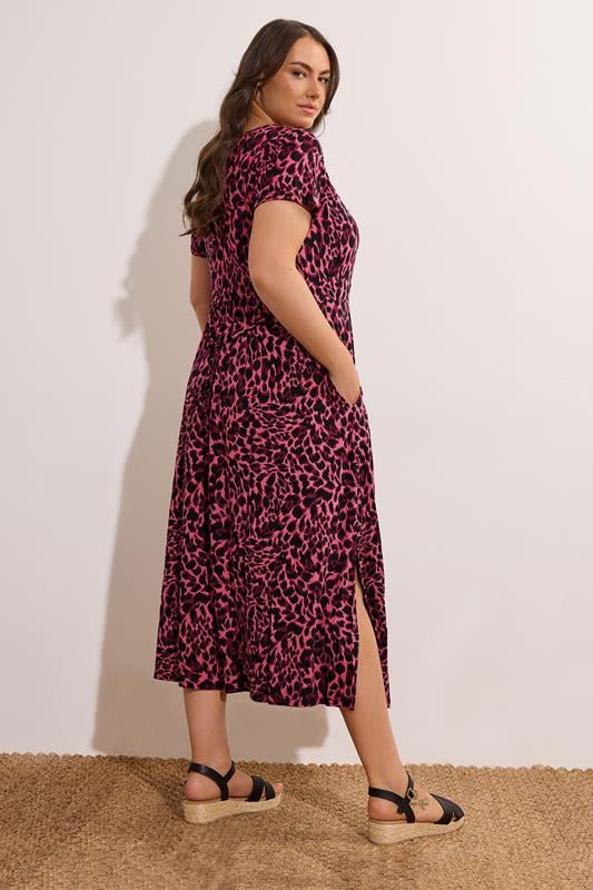 Evans EVANS Curve Pink Leopard Print Metal Trim Midaxi Dress