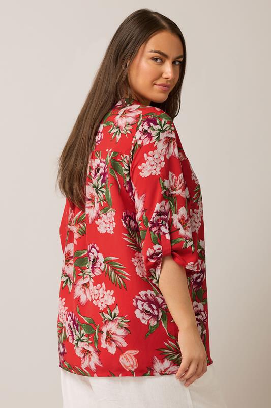 Evans EVANS Curve Red Floral Print Button Detail Blouse