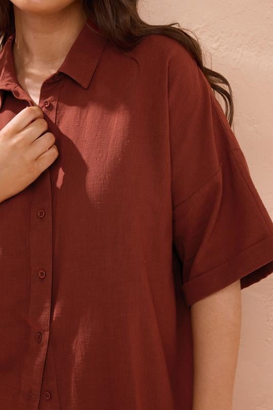 Evans EVANS Curve Rust Orange Short Sleeve Cotton Shirt