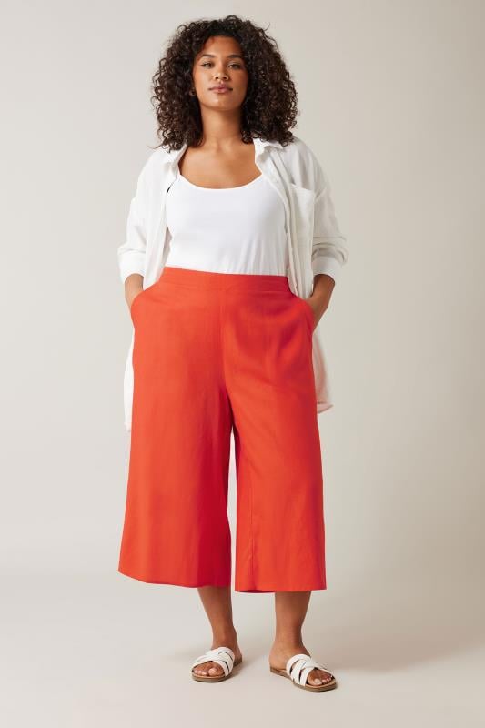 Evans EVANS Curve Rust Orange Wide Leg Linen Culottes