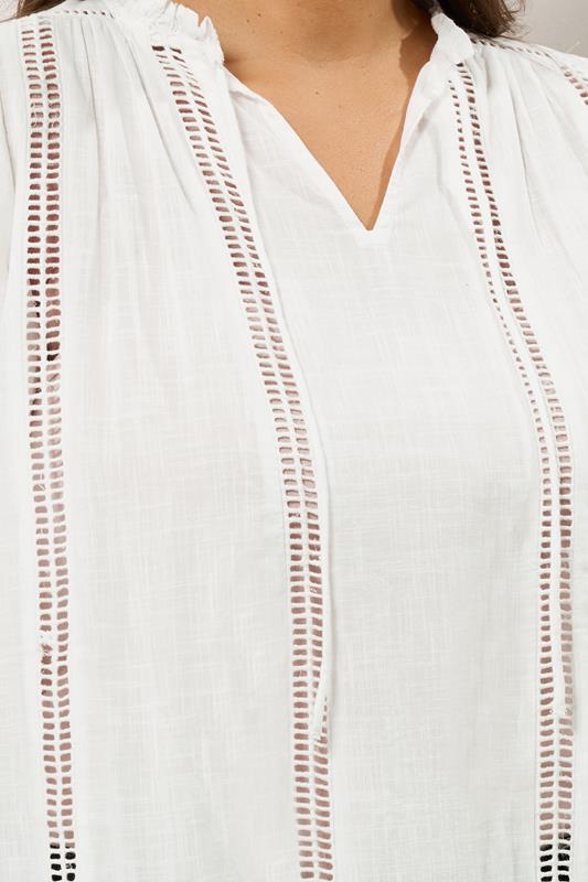 Evans EVANS Curve White Crochet Trim Tie Neck Blouse