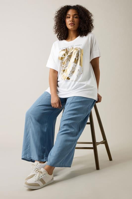 Evans EVANS Curve White Metallic Floral Print Modal Rich T-Shirt