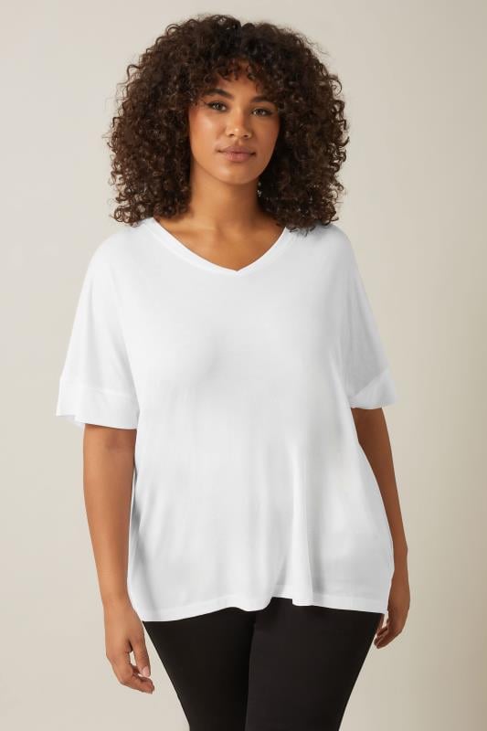 Evans EVANS Curve White Short Sleeve Modal Rich T-Shirt