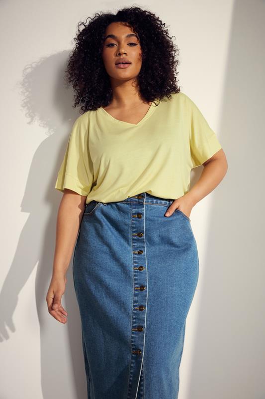 Evans EVANS Curve Yellow Short Sleeve Modal Rich T-Shirt