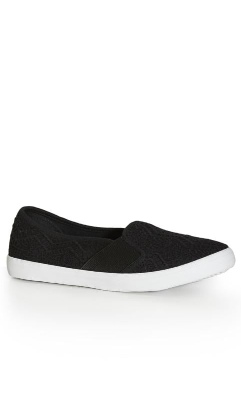 evans Evans Black WIDE FIT Crochet Slip On