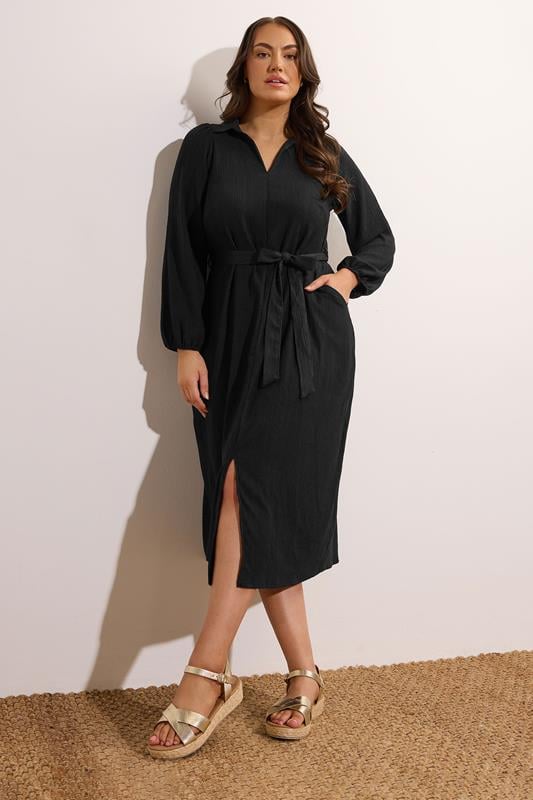 Evans EVANS Curve Black Crepe Belted Shirt Dress