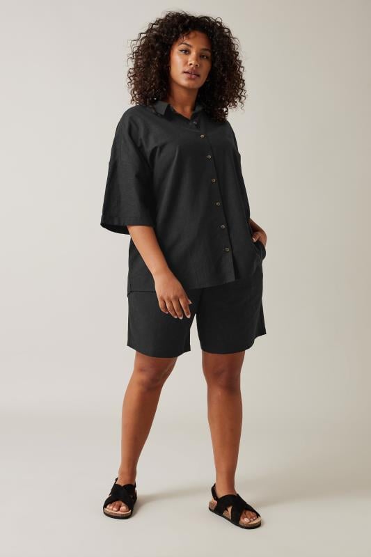 Evans EVANS Curve Black Linen Pocket Shorts