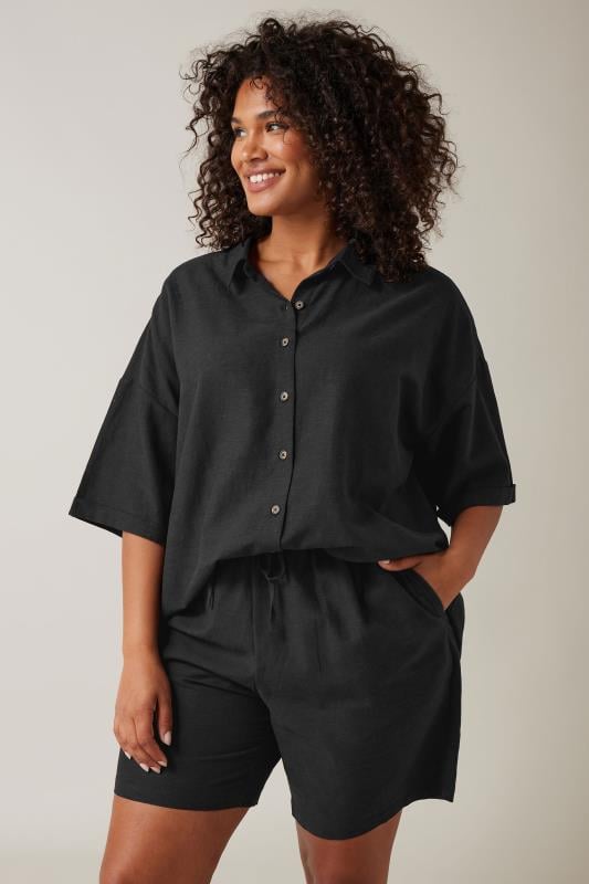 evans EVANS Curve Black Linen Pocket Shorts