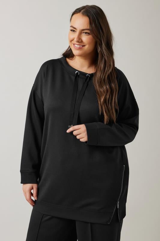 Evans EVANS Curve Black Luxe Zip Detail Sweatshirt
