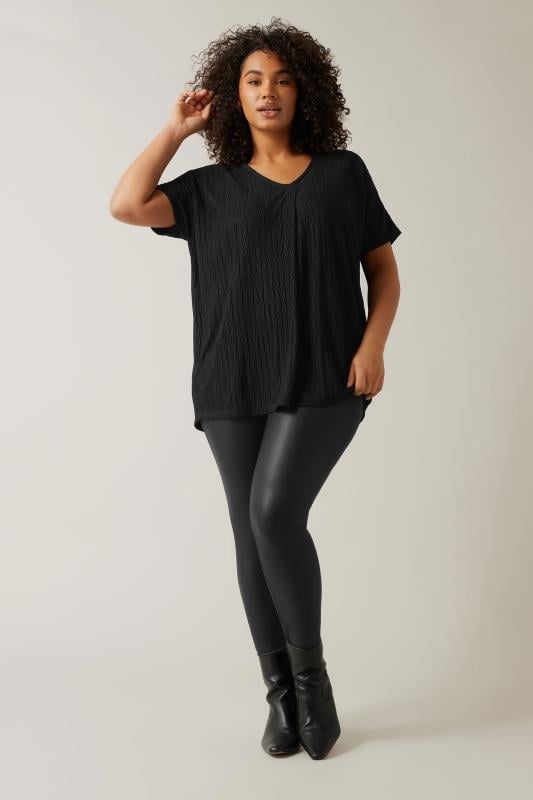 Evans EVANS Curve Black Plisse Pleat Front Top