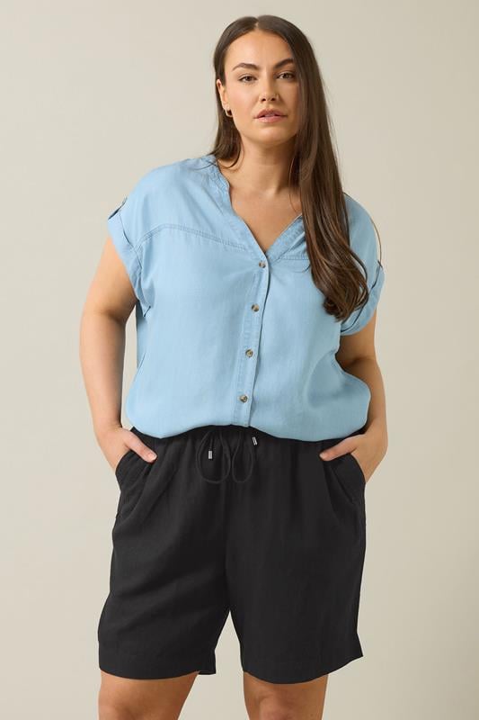 Evans EVANS Curve Black Premium Linen Shorts