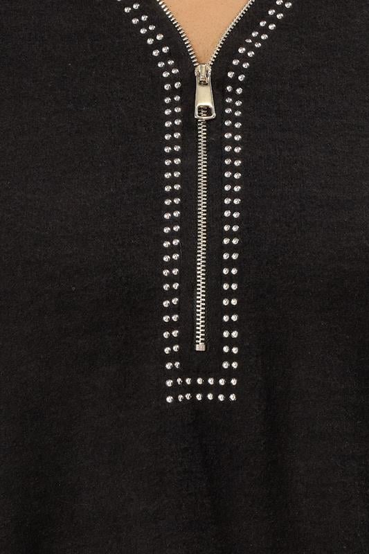 Evans EVANS Curve Black Zip Front Stud Detail Top