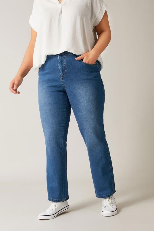 evans EVANS Curve Blue Mid Wash Straight Leg Jeans