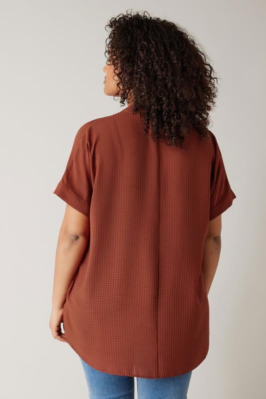 Evans EVANS Curve Brown Woven Check Blouse