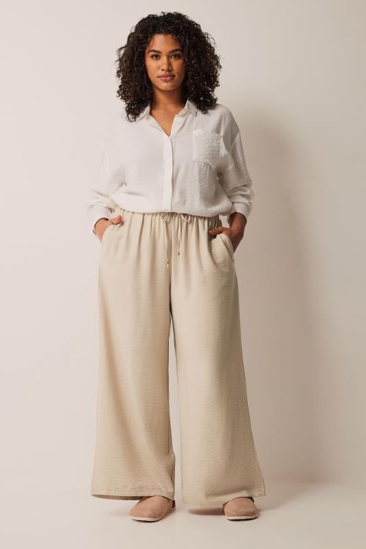 Evans EVANS Curve Cream Wide Leg Trousers
