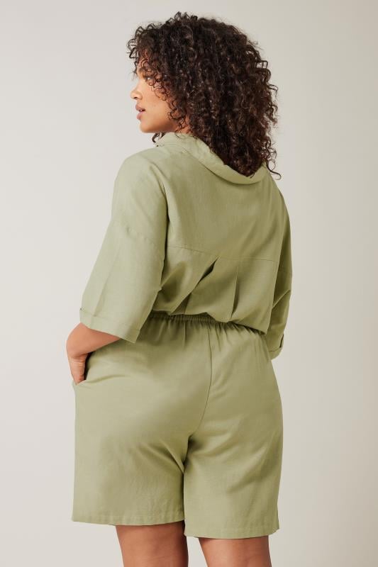 Evans EVANS Curve Khaki Green Linen Pocket Shorts